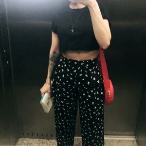 Black and white fitted pants